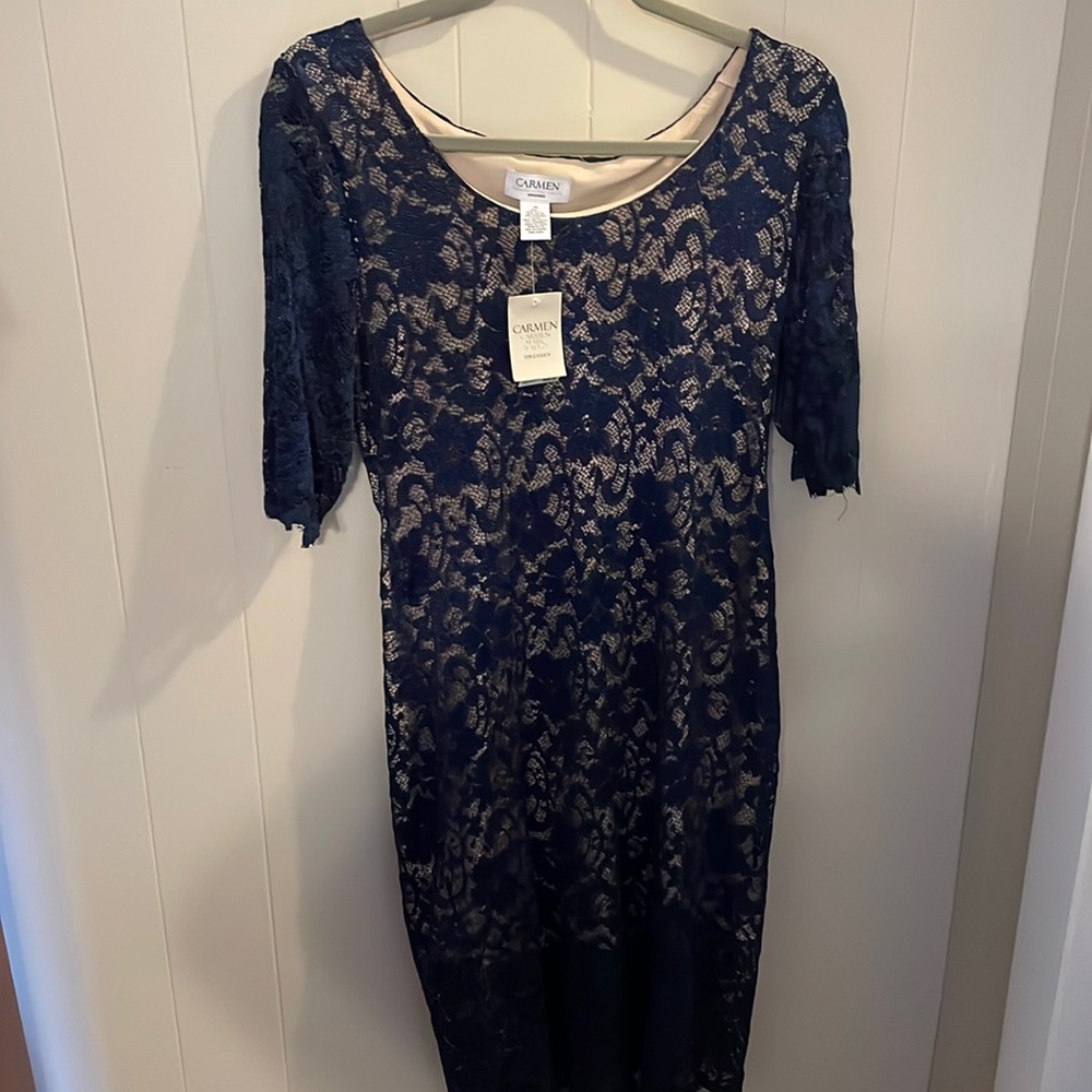 Carmen Marc Valvo Navy Blue Lace Dress Size 10